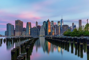 Brooklyn, Skyscrapers, New York City, Sunrise, Morning, Architecture, United States