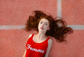 women, redhead, women outdoors, bodysuit, top view, freckles, portrait