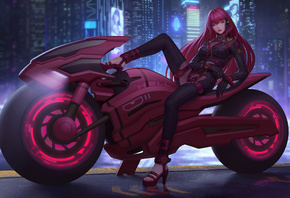 city cyberpunk 2077, fate grand order, gun, motorcycle night, fate grand or ...