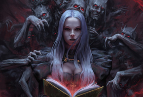 White Hair, Demon, Woman, Girl, Stare, Witch