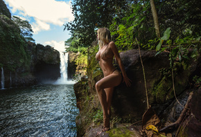 sara jean underwood, sara jean, women, model, blonde, waterfall, bikini, as ...