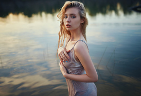 women, Sergey Fat, blonde, water, women outdoors, wet clothing, dress, wet body