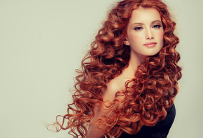 girl, face, model, hair, portrait, beauty, makeup, profile, girl, red, Beautiful, curls, shoulder, hair, long, curly, hair