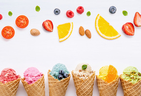, colorful, , , , fruit, berries, ice, cream, cone