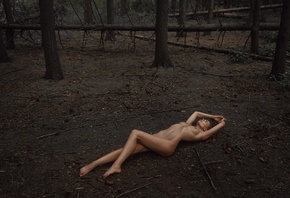 women, Andrey Popov, trees, nude, belly, ribs, closed eyes, armpits, lying  ...