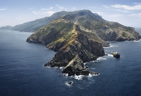 macos, catalina, mountains, island, morning