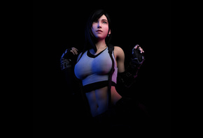 Tifa Lockhart, Final Fantasy, video game girls, video games, women, brunette, gloves, t-shirt, short tops, suspenders, black background, simple background