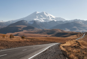 nature, mountains, hills, sky, landscape, highway, road, snow, trees, 