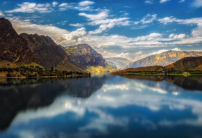 nature, lake, River, landscape, mountains, clouds, sky, trees, reflection