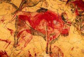 paleolithic rock painting, red bison, Altamira cave, Spain