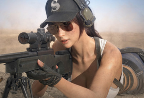 Tomb Raider, Lara croft, video game girls, video games, jeans, T-shirt, white t-shirt, desert, baseball cap, ponytail, rifle, arms, sniper rifle, digital art, fantasy girl, gun, pistol, ass, sunglasses, glasses