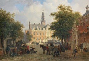 Bartholomeus Johannes van Hove, Dutch, Street scene, Amsterdam