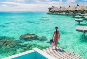 luxury overwater bungalows, Bora Bora island, French Polynesia