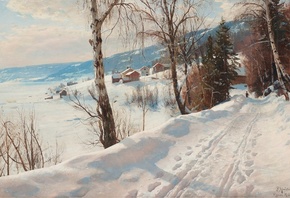 Peder Mork Monsted, Danish, 1916, Winter scene from Vignaes