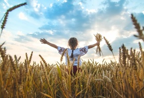 children, Ukraine, vyshyvanka, wheat field