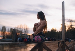 women, model, brunette, sports leggings, women outdoors, tattoo, sky, cloud ...