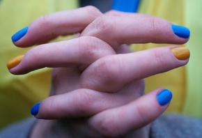 woman, Ukrainian national flag, fingernails, Ukraine