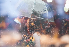 wedding, rain, green, reflection