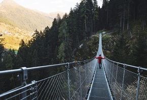 Autumn, suspension bridge, Val di Sole, Northern Italy
