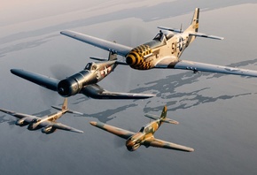 Chance Vought F4U Corsair, De Havilland Mosquito, P-51 Mustang, Curtiss P-40 Warhawk, Breitling Super AVI Collection