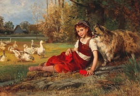 Anton Heinrich Dieffenbach, German, A Young Goose Girl Resting
