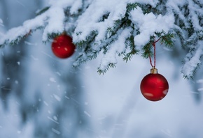 Christmas, snow, tree, baubles