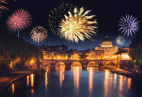 New Year, Saint Peter cathedral, bridge Saint Angel, Rome, Italy