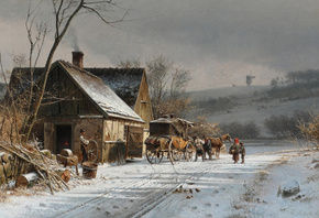 Frederik Rohde, Danish, 1873, Winter landscape at a smithy