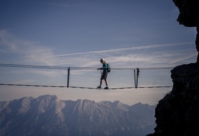 Rope bridge, Karwendel, Tyrol, Austria