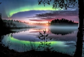unfrozen lake, Northern Lights, Nurmes, North Karelia, Finland