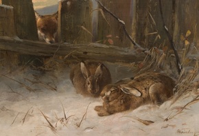 Anton Weinberger, German, Fox and hares in the snow