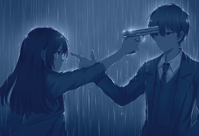 anime, Rain Girl, gun