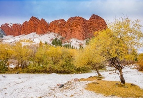 red rock Seven Bulls, Issyk-Kul Lake, Kyrgyzstan