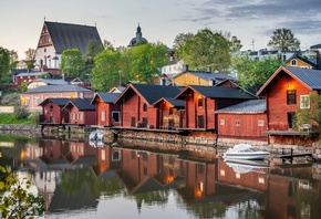 old wooden warehouses, Porvoo, Old Town, Porvoo River, Finland