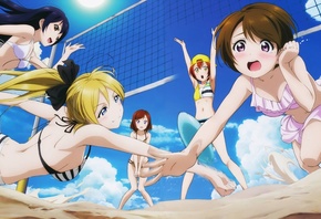 anime, girls, beach volleyball
