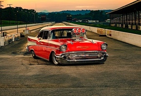 57 Chevy, Classic, Blown, Red, Muscle, Track, Pro Street