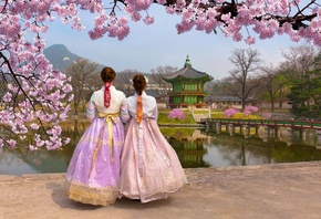 spring, Gyeongbokgung, Hyangwonjeong Pavilion, Bridge Intoxicated with Fragrance, Seoul, South Korea