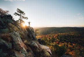 sunset, ancient rocks, Pinnacle Mountain State Park, Arkansas