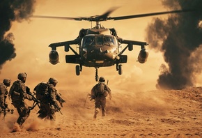 battlefield, soldiers, helicopter