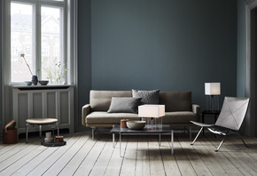 Scandinavian style living room interior, Table Lamp, Fritz Hansen Cross-Plex