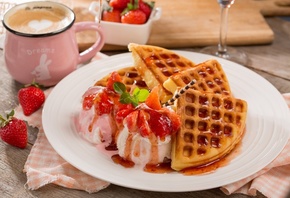 , , , , , ,  , ice cream, strawberry, berries, cakes, dessert, waffles, viennese waffles