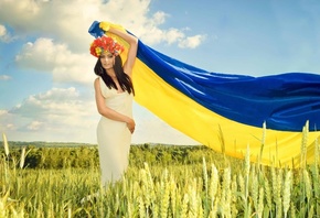 , , , , , , , Ukraine, field, flag, model, woman, patriotic, nature, blue and yellow, , , , , , 