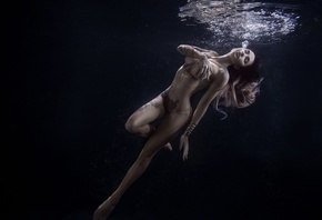 Alexander Meln, women, model, brunette, blonde, tattoo, underwater, panties, covering boobs, boobs