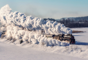 , locomotive, train, Steam Train, steam locomotive, snow, winter, nature, sky, transport, vehicle