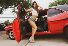 Leah Gotti, Chevrolet SS 427, American cars, women outdoors, women, mode, b ...