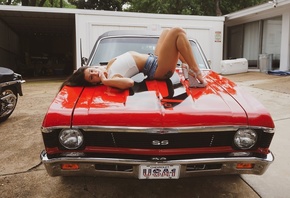 Leah Gotti, Chevrolet SS 427, American cars, women outdoors, women, mode, b ...