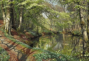 Peder Mork Monsted, Danish Art, 1896, A spring day in the forest