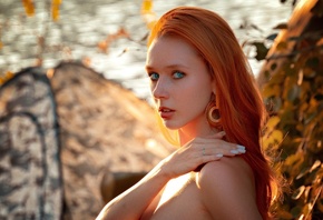 Ivan Platonov, Elizaveta Kurilko, model, , face, redhead, women outdoors, blue eyes, nature
