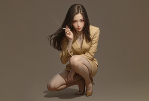 Blazer, Asian, AI Art, brunette, , miniskirt, simple background, squ ...