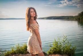 Dmitry Shulgin, lake, nature, brunette, , women outdoors, summer dre ...